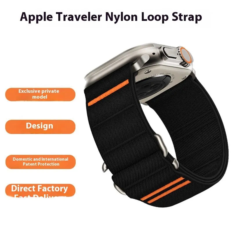 Elastic nylon Apple Watch band with stainless steel buckle in various colour options