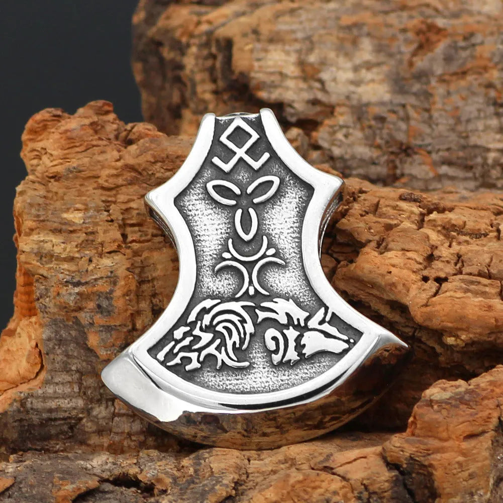 Viking Torto Axe Celtic Wolf pendant necklace in antique silver alloy on twisted chain