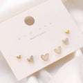 Three pairs of heart-shaped electroplated alloy earrings in girly style with love elements