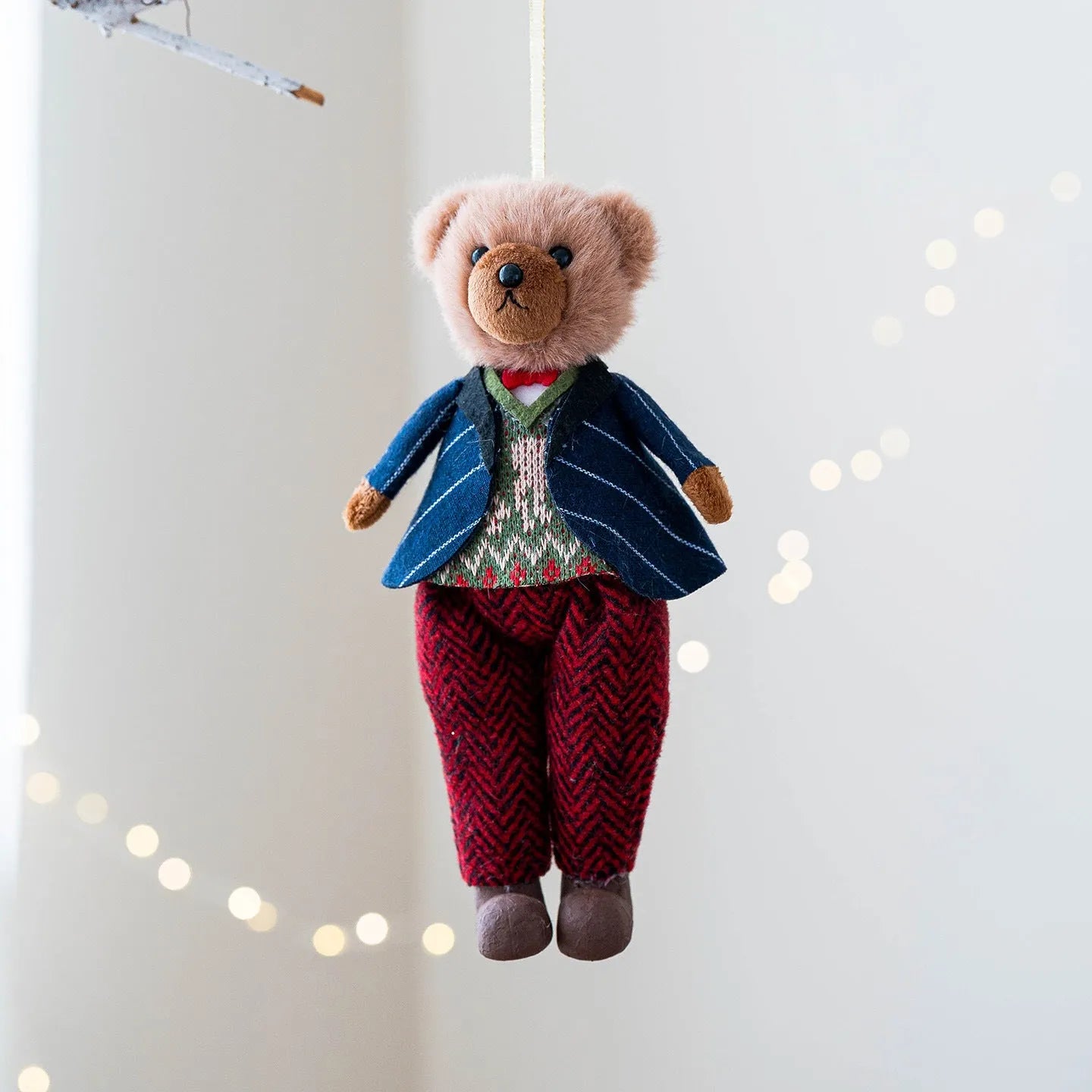 Cartoon plush bear doll with cotton suit and plaid print in gentleman and princess designs