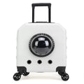 Hard PVC pet flight case on wheels in orange colour with removable luggage compartment.