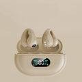 Q80 bone conduction Bluetooth headset clip in black, showing ear clip design for open-ear listening.