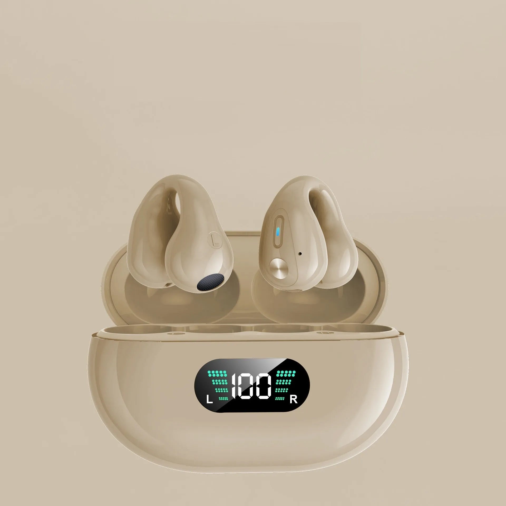 Q80 bone conduction Bluetooth headset clip in black, showing ear clip design for open-ear listening.
