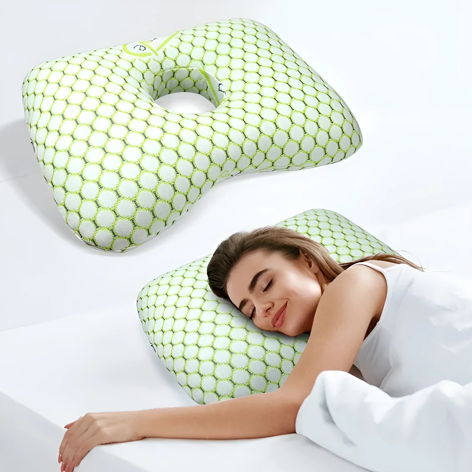 Beauty salon single hole ear pillow measuring 39x28x6cm in new Chinese style with polyester fibre filling.