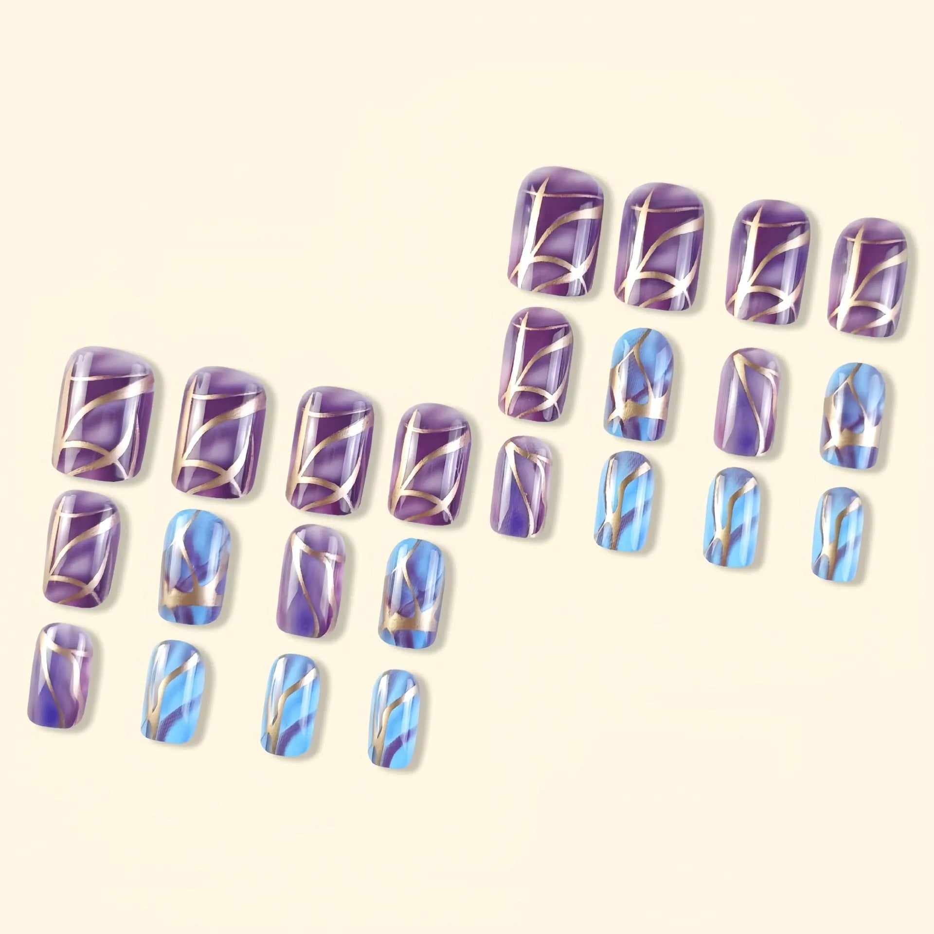 Purple striped nail stickers set in European and American mid-length style