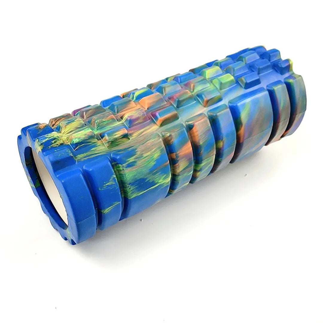 33cm camouflage pattern EVA foam roller in blue, green and yellow colour combination