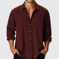 Men's loose-fit beach holiday shirt with stand collar and long sleeves in blue colour option