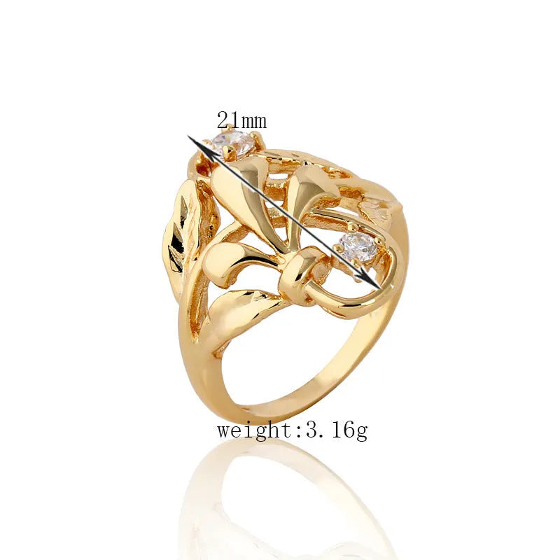 Exaggerated irregular leaf zircon ring on open copper geometric band gold white finish women size 6.5