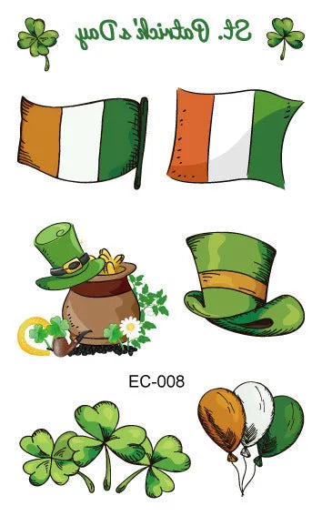 Water transfer tattoo sticker paper with Irish flag shamrock design measuring 120×75mm