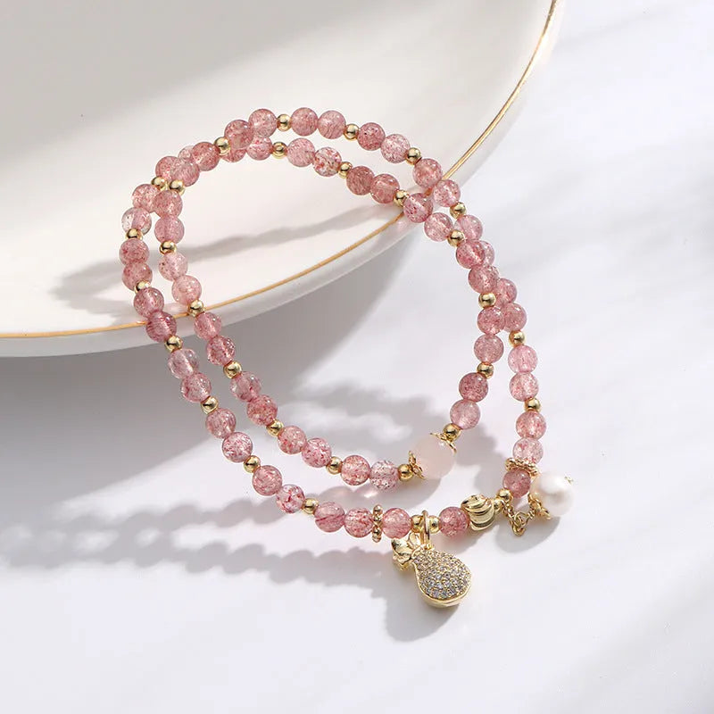 Strawberry quartz geometric bracelet for women with crystal beads for money drawing