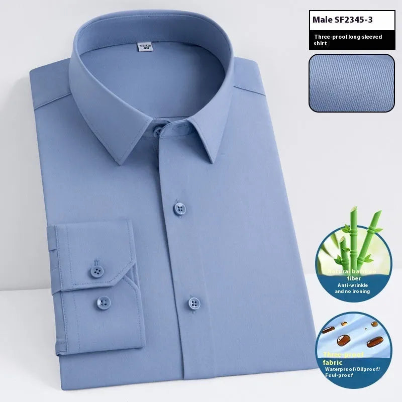 Men's bamboo fibre waterproof work shirt with square collar in slim fit business formal style