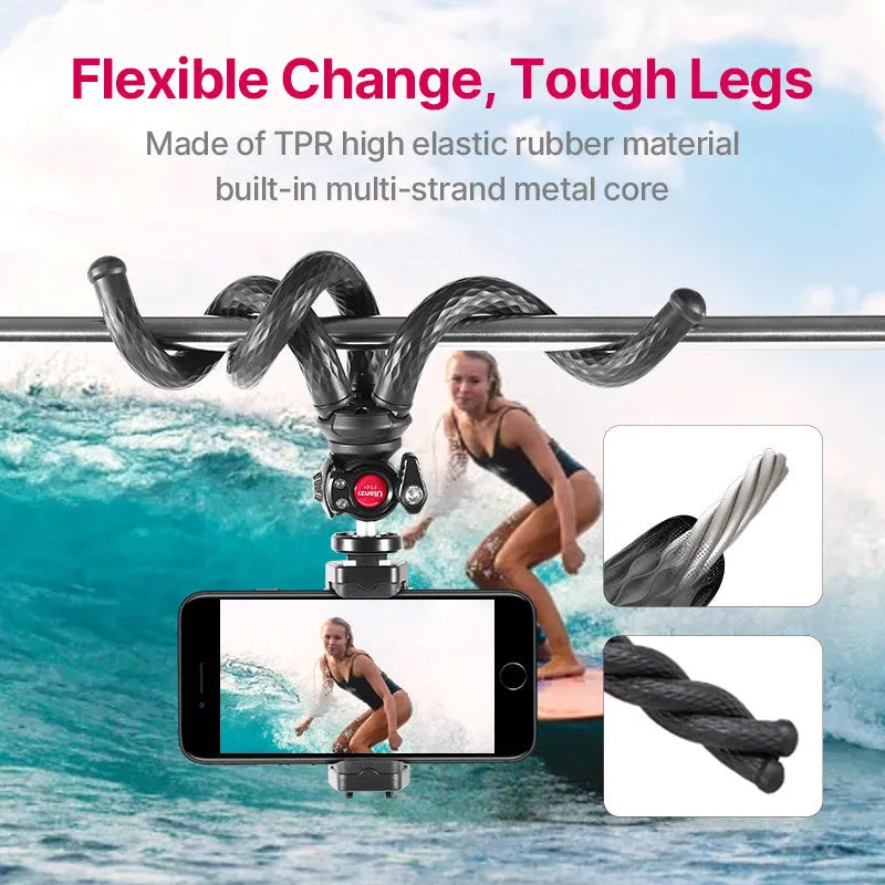 Black octopus mobile phone clip gimbal tripod set with adjustable legs and aluminium alloy construction