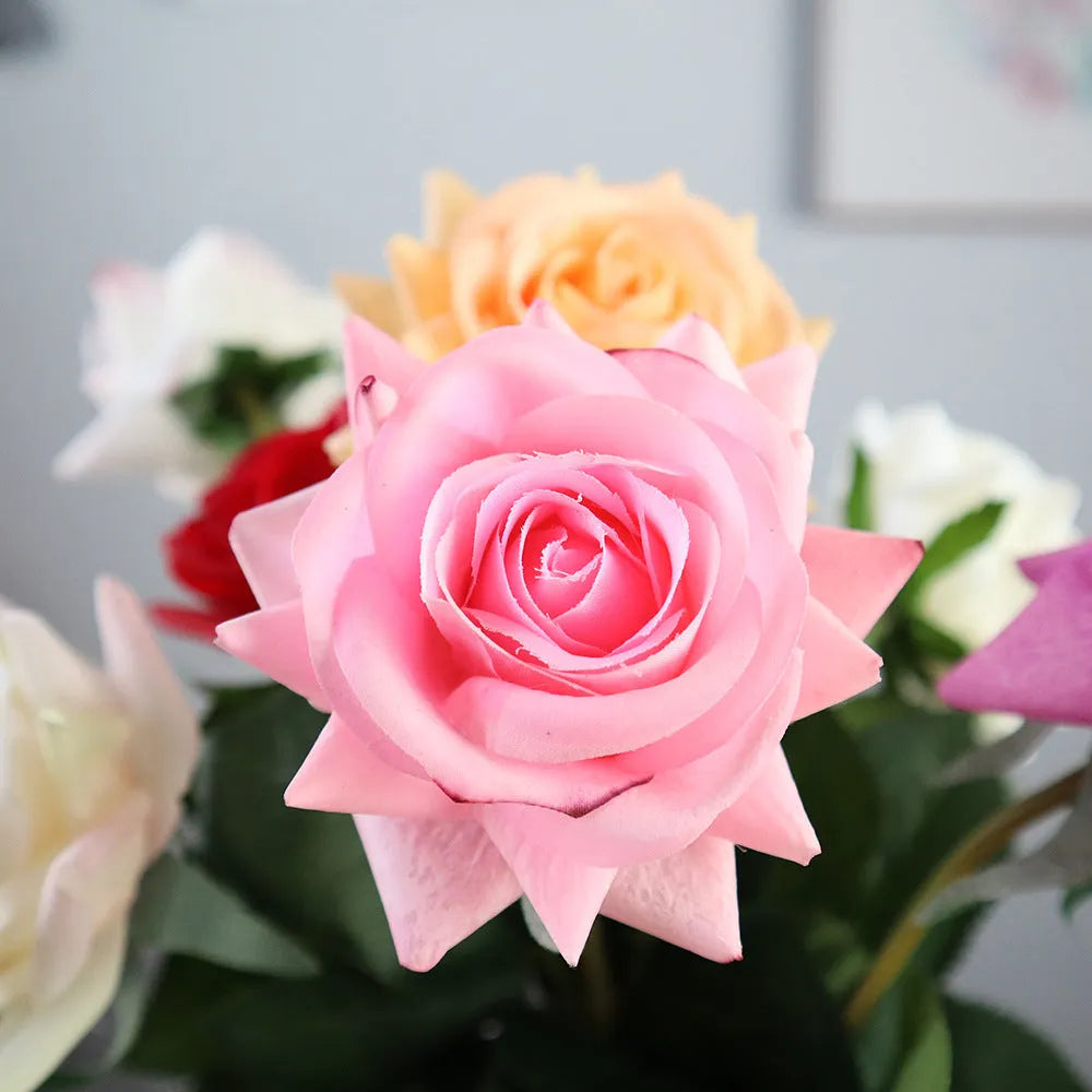 Silk touch artificial rose flower with 42cm length and 8.5cm flower head in multiple colour options