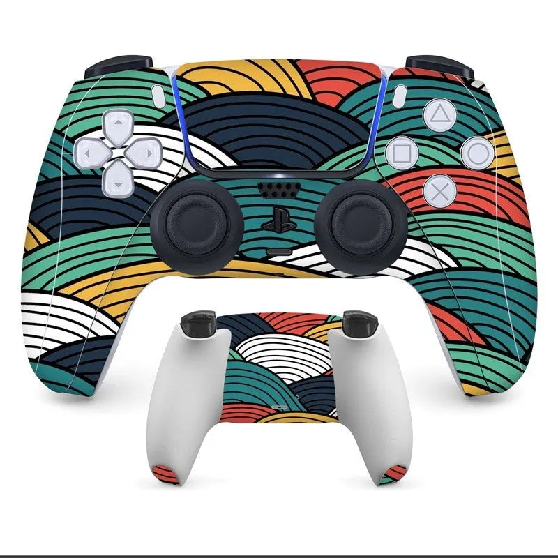 Set of front and back anti-scratch protective stickers for a PS5 controller.