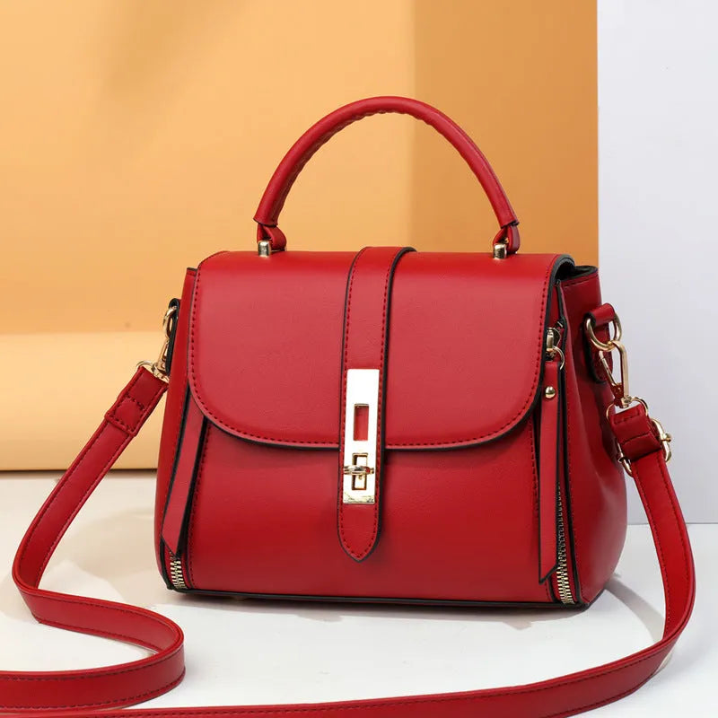 Soft PU leather women's messenger bag in a square vertical shape with an adjustable shoulder strap.