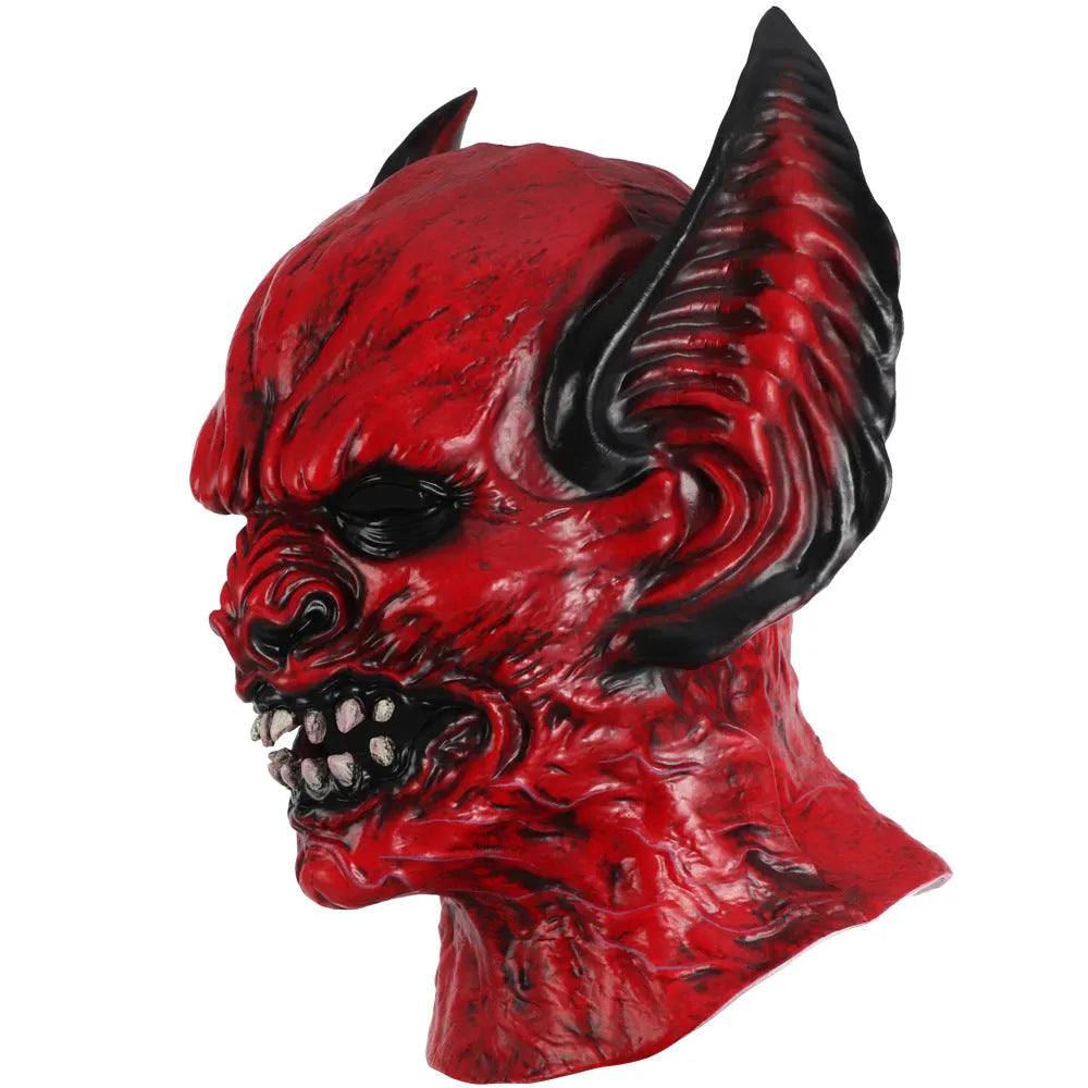 Red RP foam bat horror hood mask for Halloween and party costume dress-up.