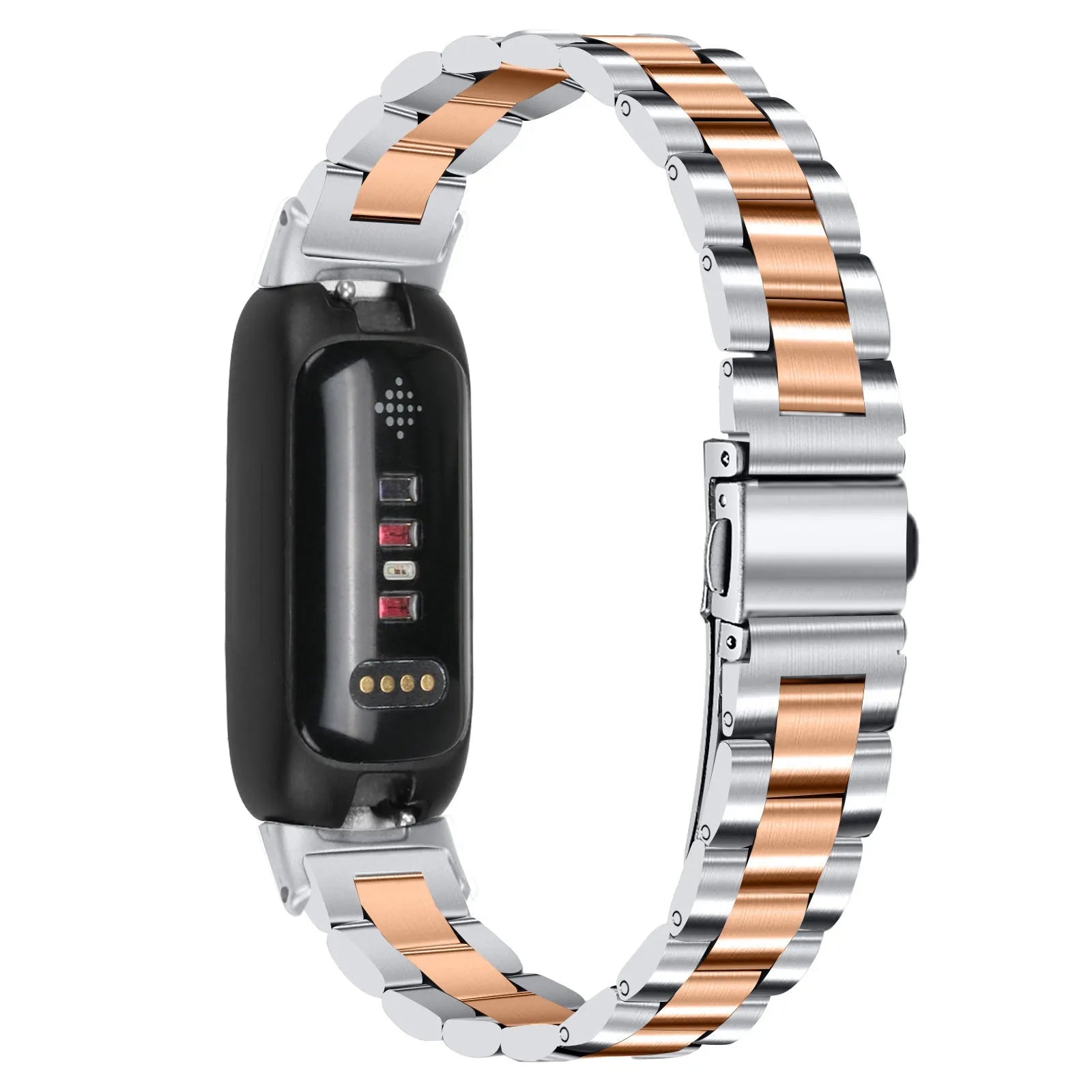 Stainless steel three-bead watch strap for Fitbit Inspire 3 in multiple colour options.