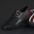 Men's colour matching leather shoes with round toe, elastic band, and flat rubber sole