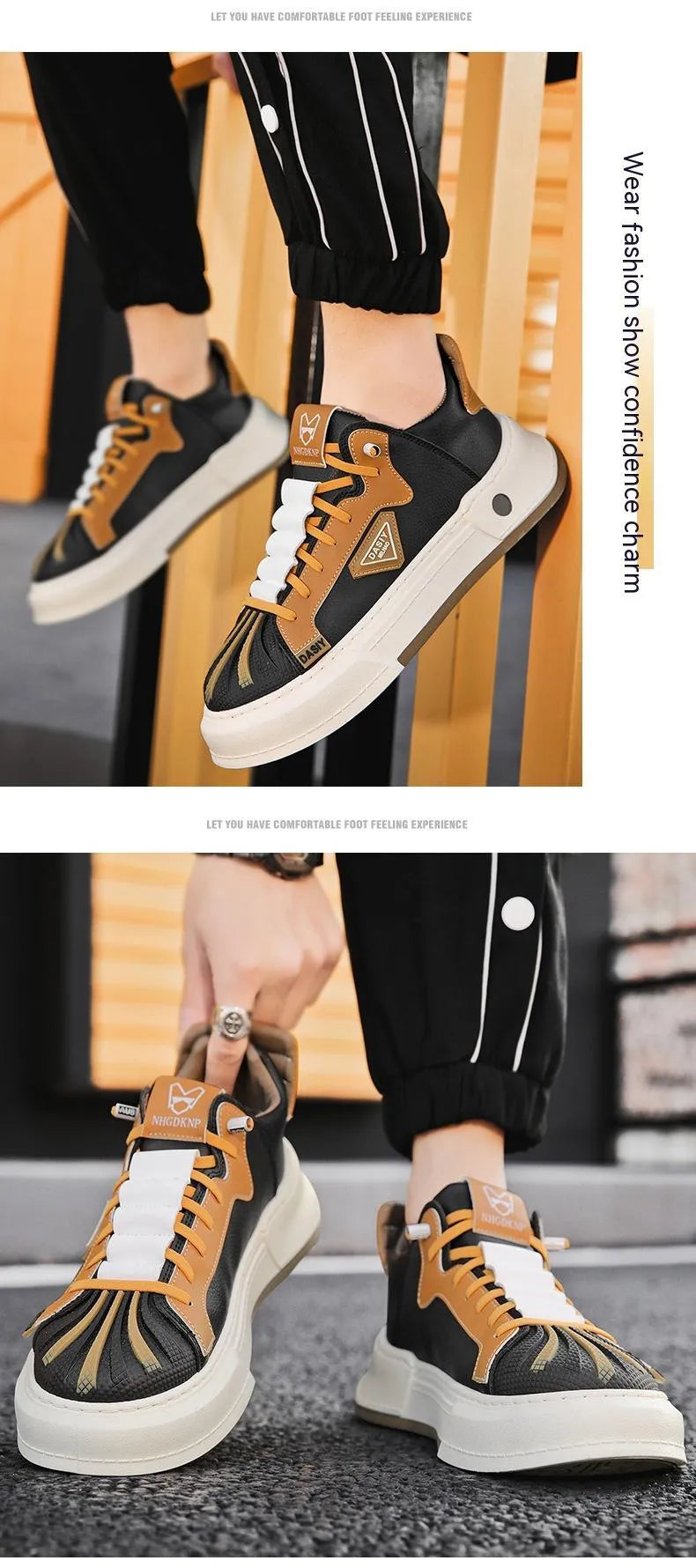 Men's beige low-top casual sneakers with an elastic band fastener and round toe.