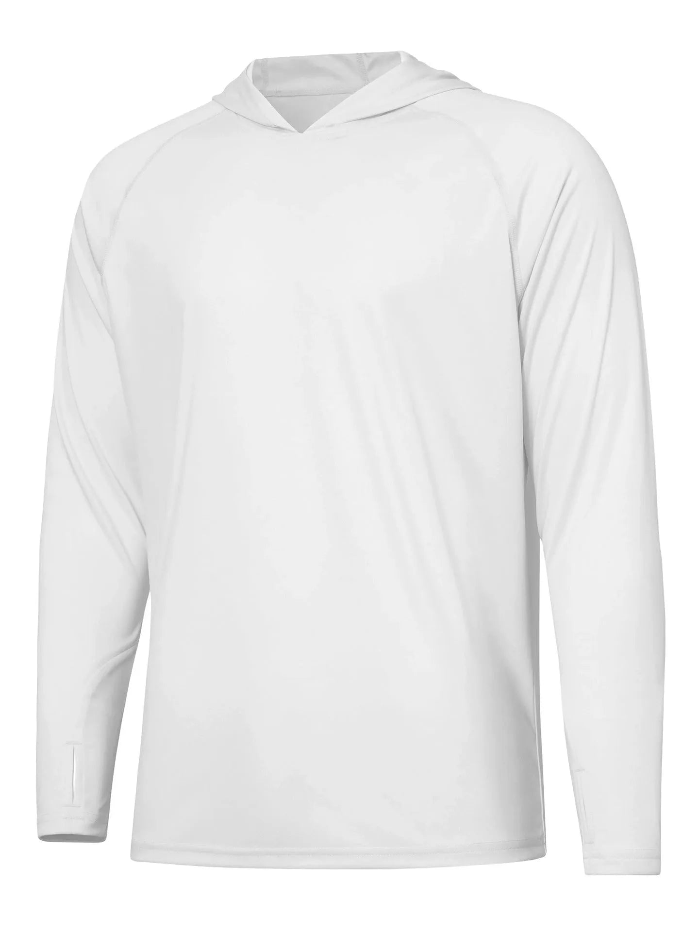 Man wearing a thin grey long sleeve hooded top for outdoor sun protection during fishing or hiking.