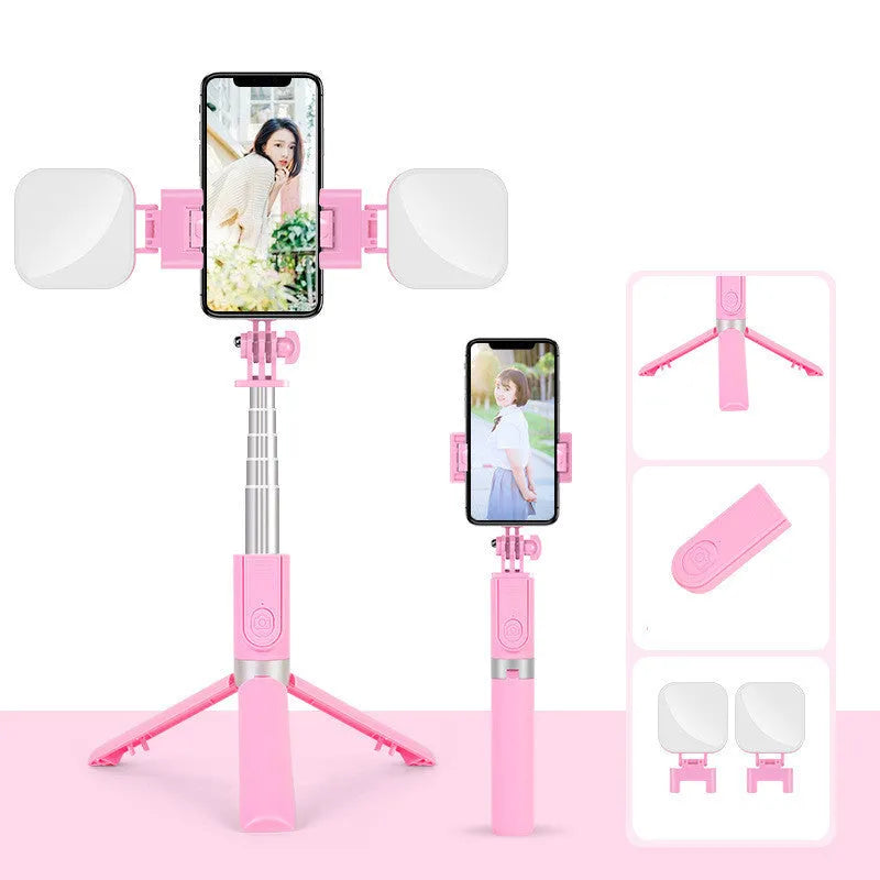 Black aluminium alloy folding selfie stick desktop stand with remote control
