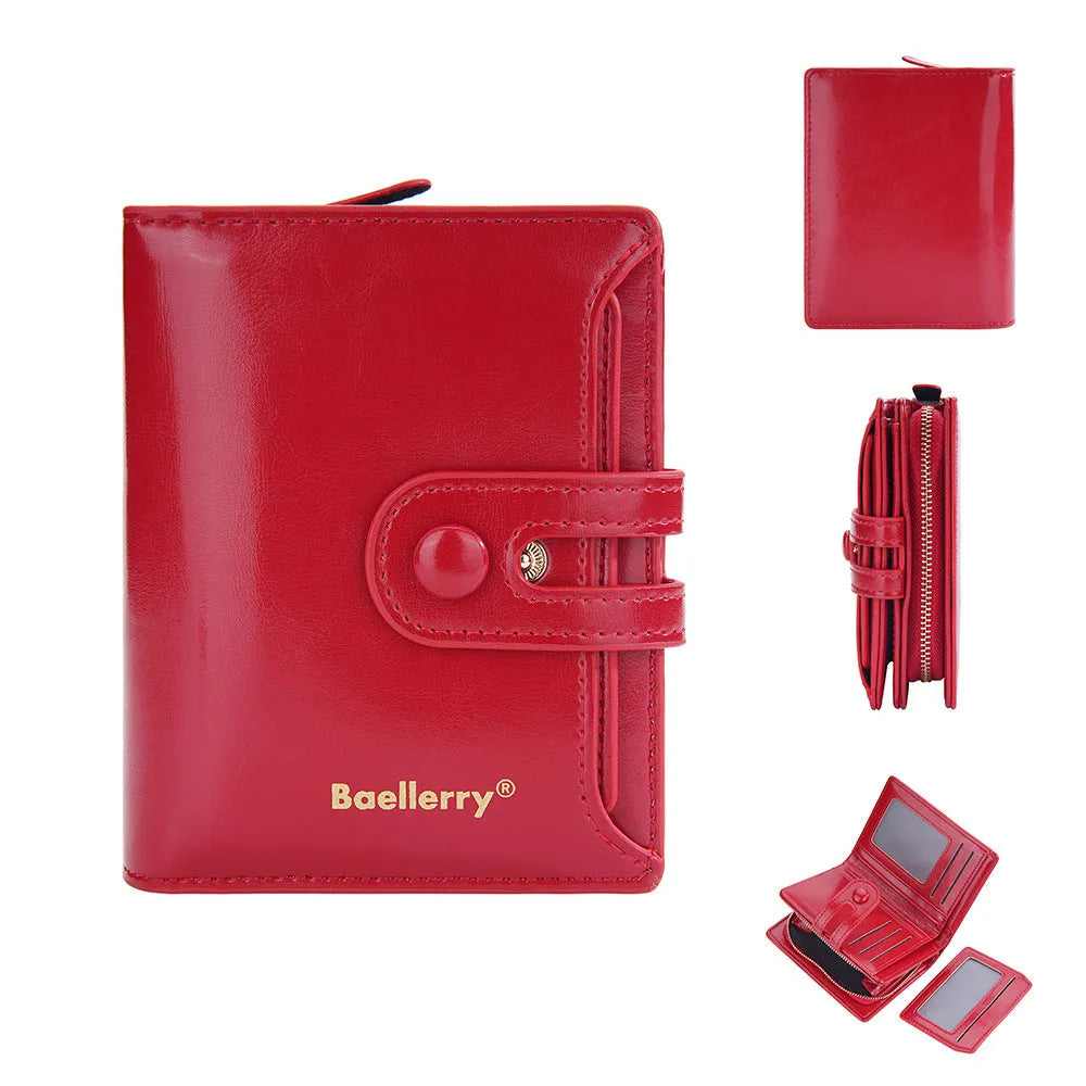 Women's PU leather card holder wallet shown in multiple colour options.