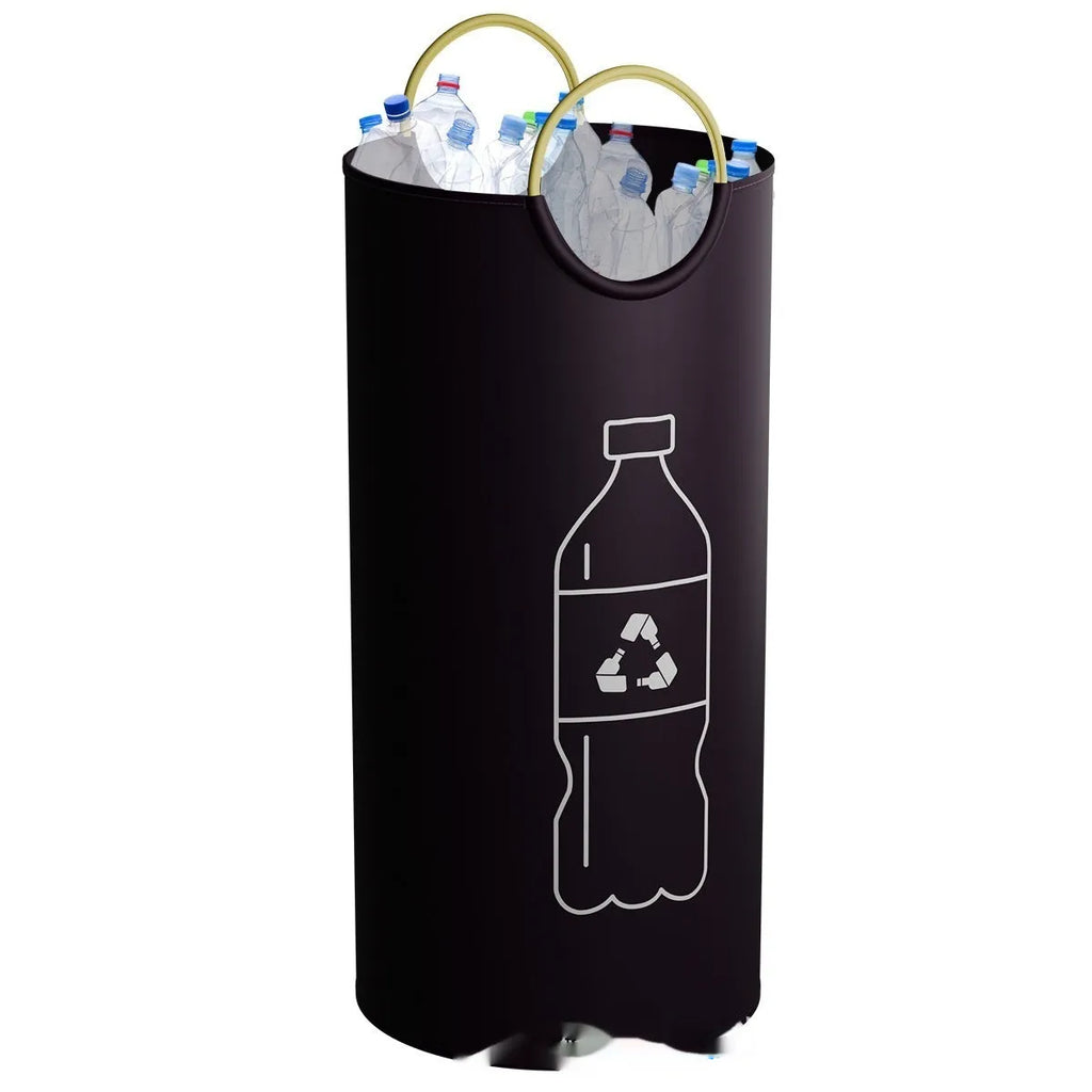 Round portable plastic trash can measuring 38cm wide by 72cm tall with optional patterns