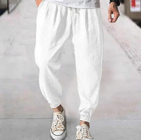 Men's loose cotton ankle pants with elasticated bands in light green colour