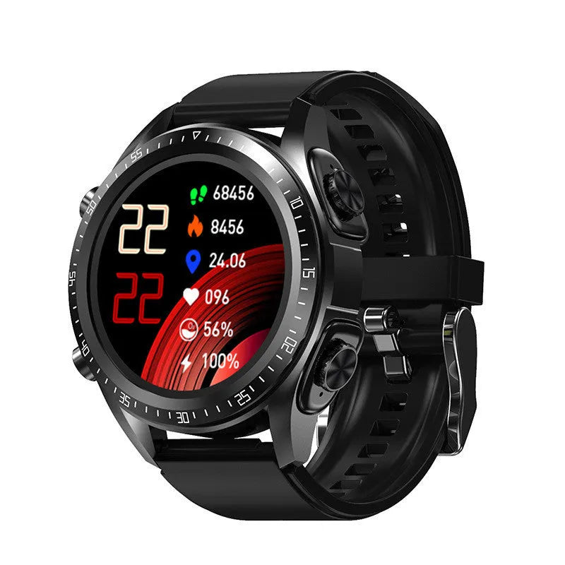 Black smart watch with health monitoring features on silicone wrist strap