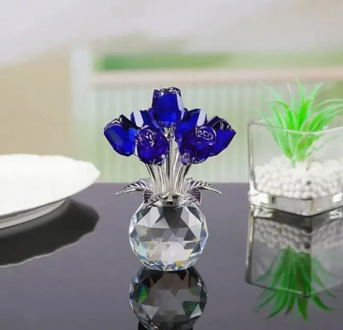 K9 crystal glass artificial rose decoration in geometric shape available in seven different colours