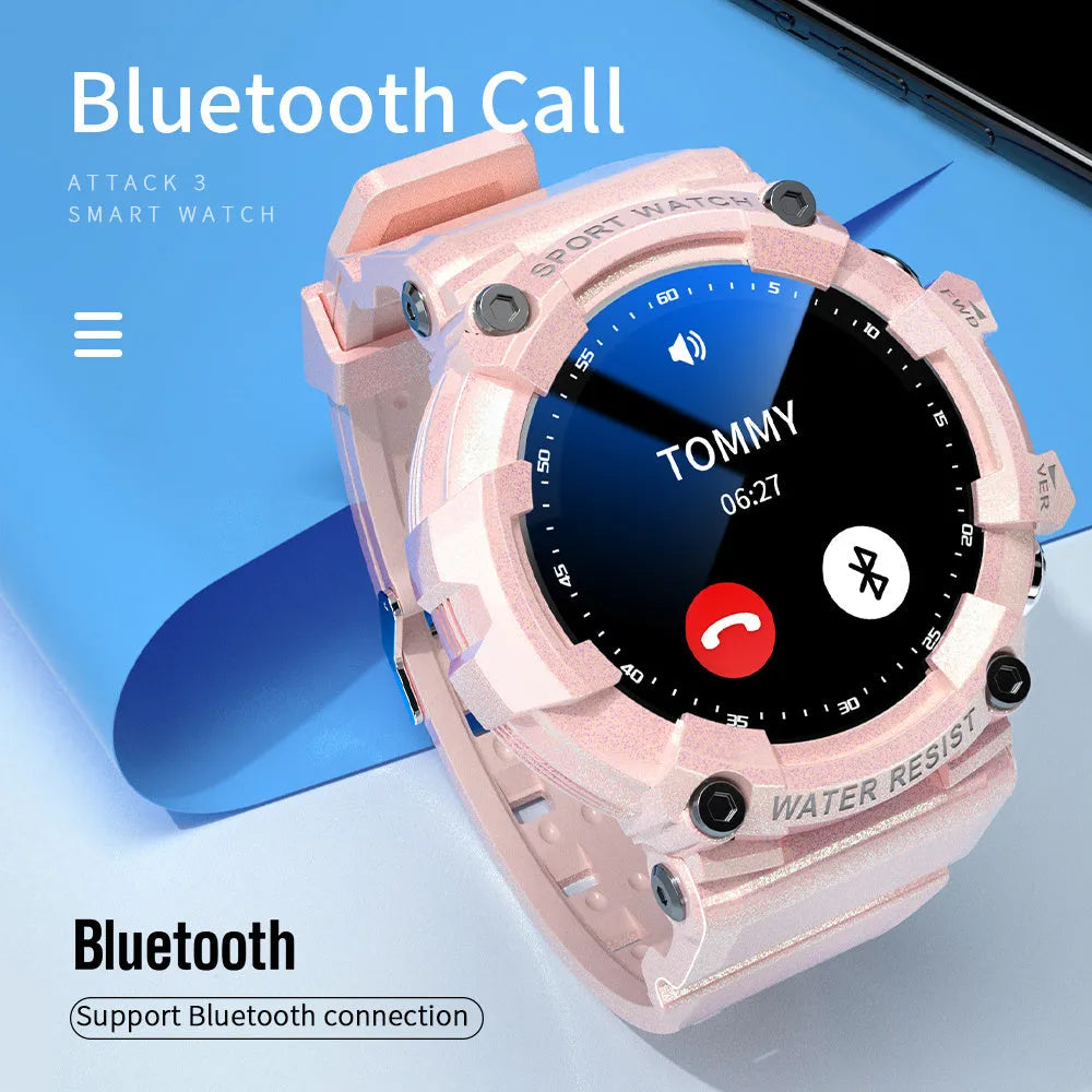 ATTACK 3 IP67 waterproof Bluetooth sports smart watch in black, white, or pink on a TPU strap.