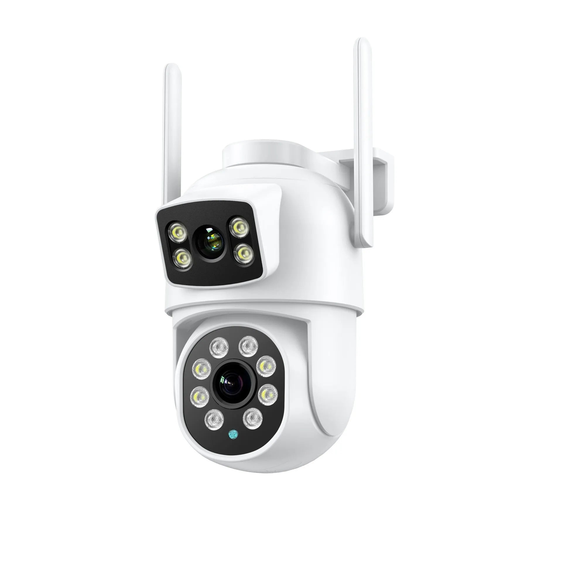 White outdoor night vision wireless surveillance camera with dual-screen humanoid tracking and bracket