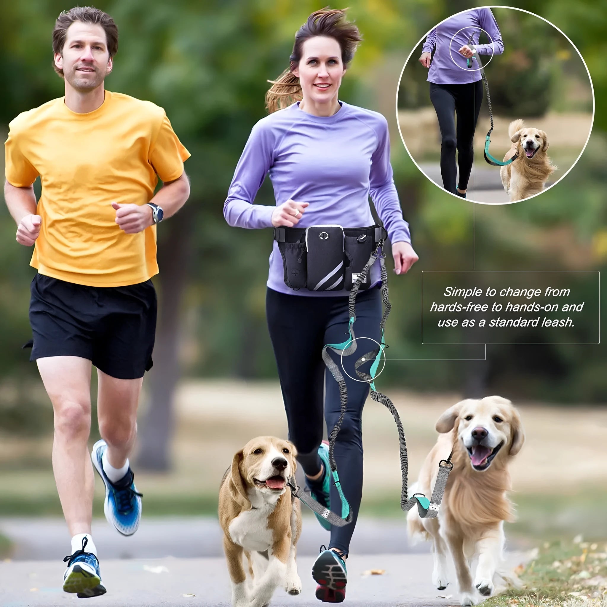 Black nylon pet training waist bag set with matching leash and collar for outdoor dog walking