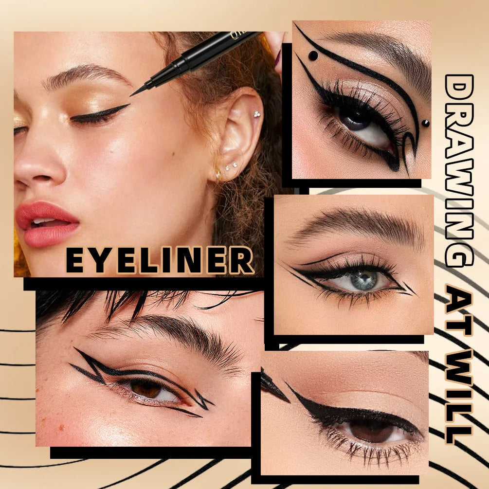 Black waterproof liquid eyeliner pen with quick-drying non-smudge formula