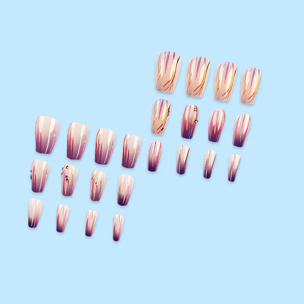 Magic purple gradient nail stickers with starry sky pattern and jelly glue for short ballet nails