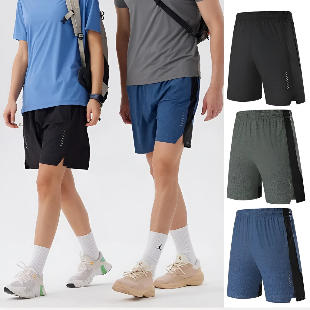 Men's forest green five-point spandex shorts with mid-waist design