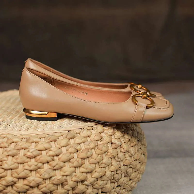 Women's square toe Mary Jane pumps with metal decor in shallow mouth design available in multiple colours