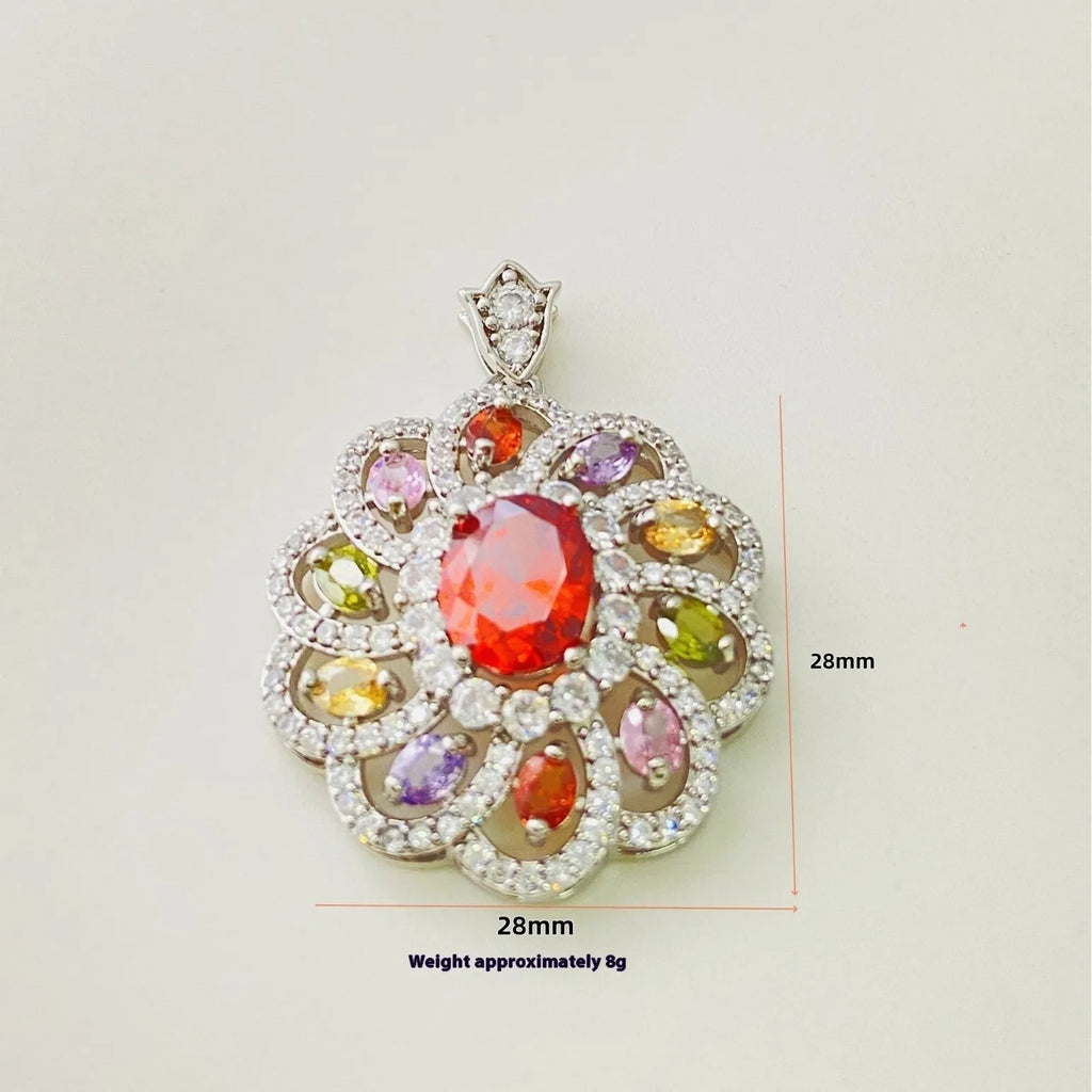 Women's colourful zircon flower pendant necklace in gold, champagne gold or platinum colour with optional chain