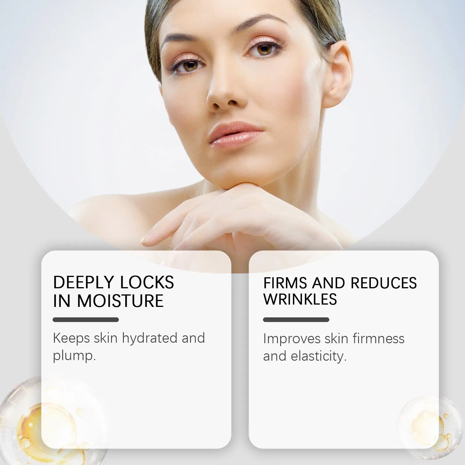 50g jar of anti wrinkle firming moisturising cream with peptides and hyaluronic acid on white background
