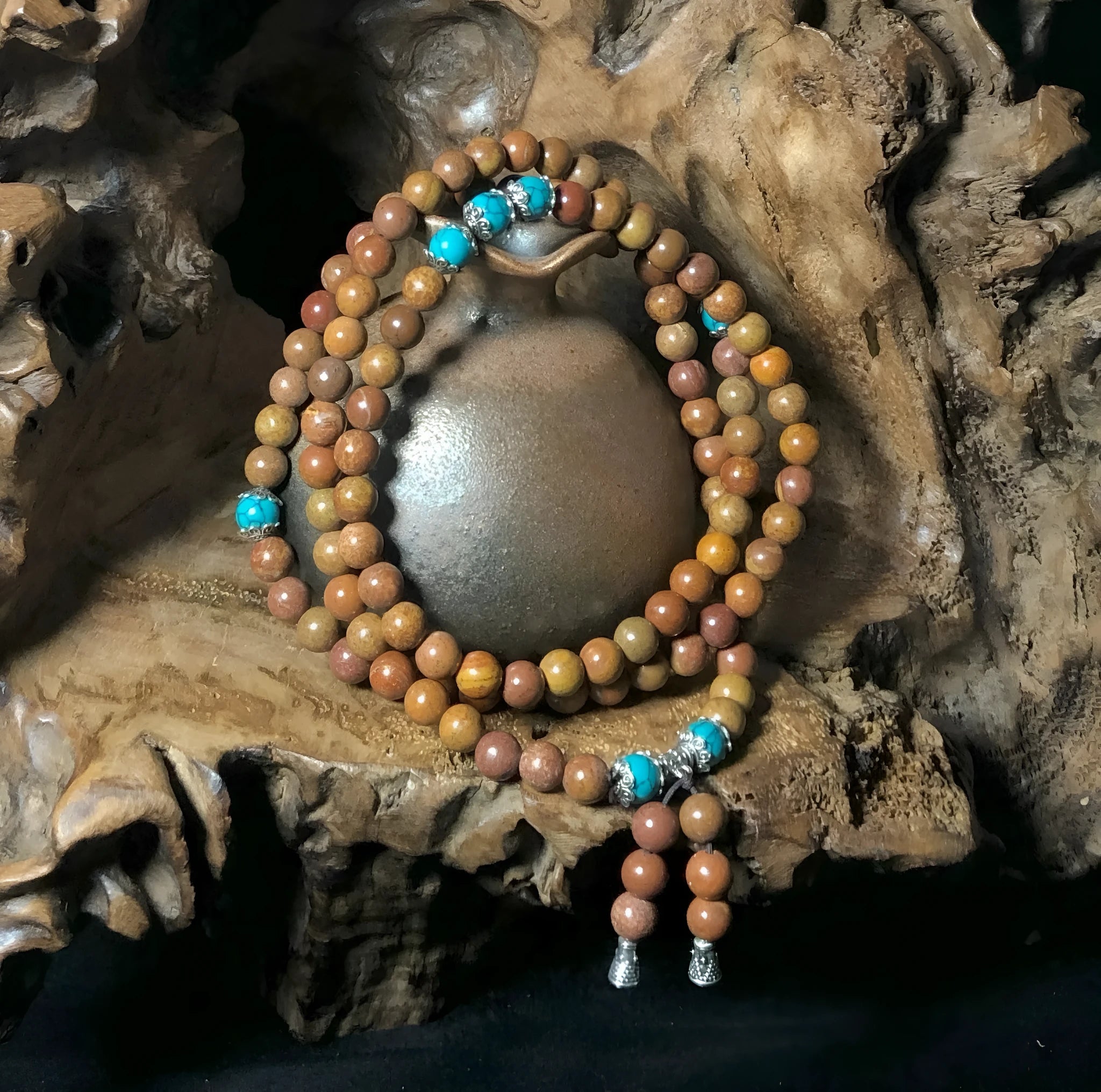 Handmade geometric stone bead bracelet with 108 polished 5-6mm beads
