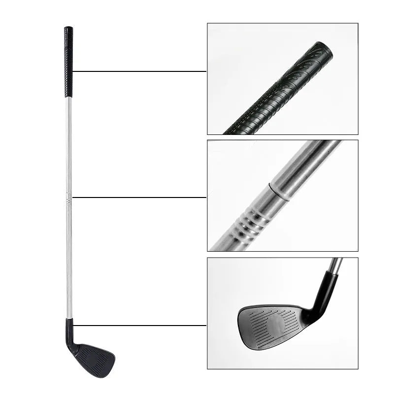 Metal golf club toy set showing adult and children's club options for outdoor sports practice