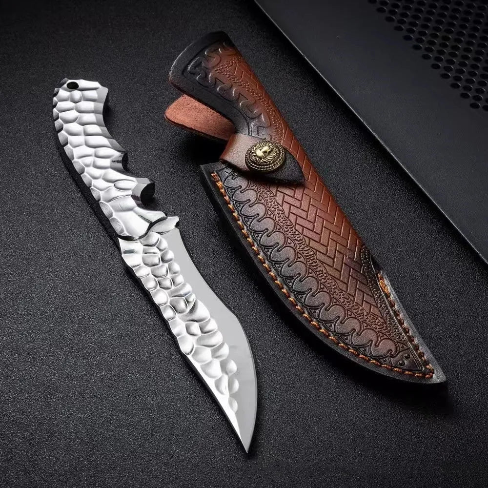 One-piece keel outdoor survival knife with 140mm 5CR13 steel blade and black handle