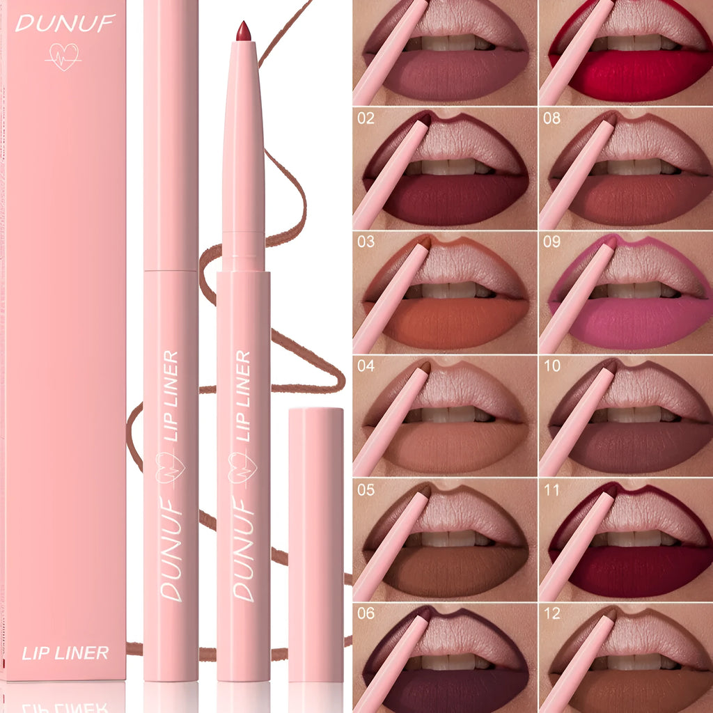 Velvet matte lip liner pencil in 12 colour options for precise lip definition