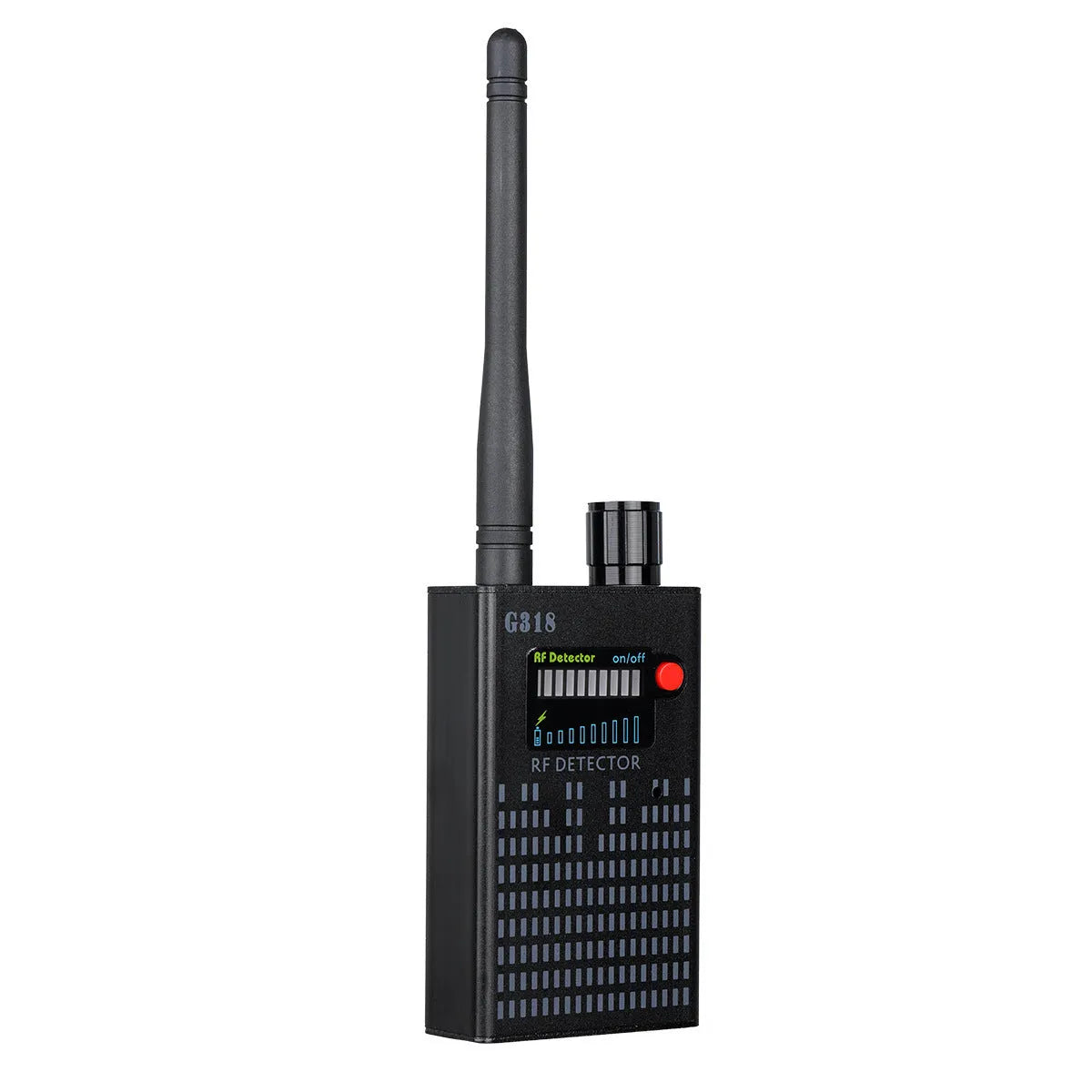 Black G318 aluminium alloy hidden camera detector for anti-theft and anti-monitoring in public places.