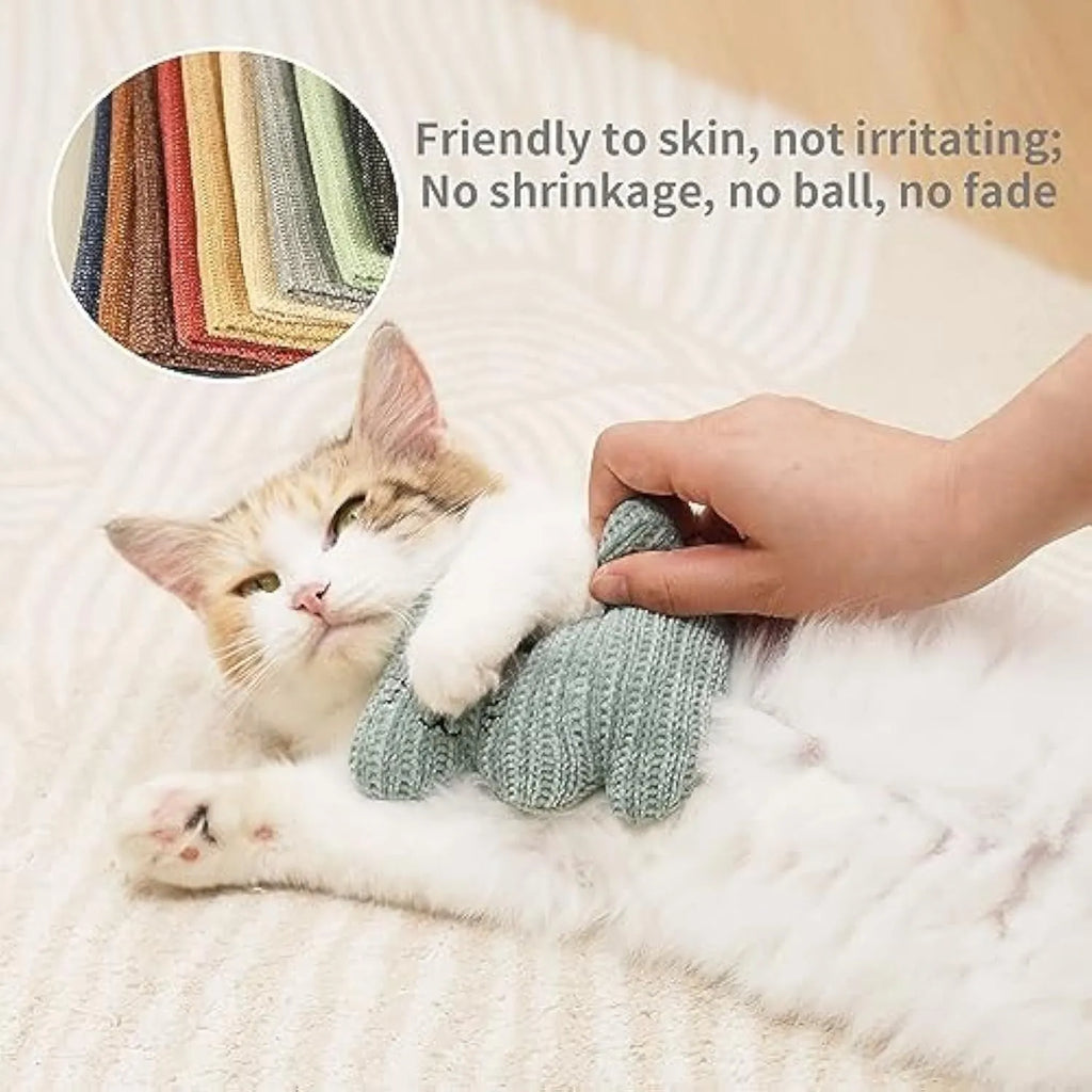 Cyan and light coffee plush rope cat toy with bell and organic catnip filling