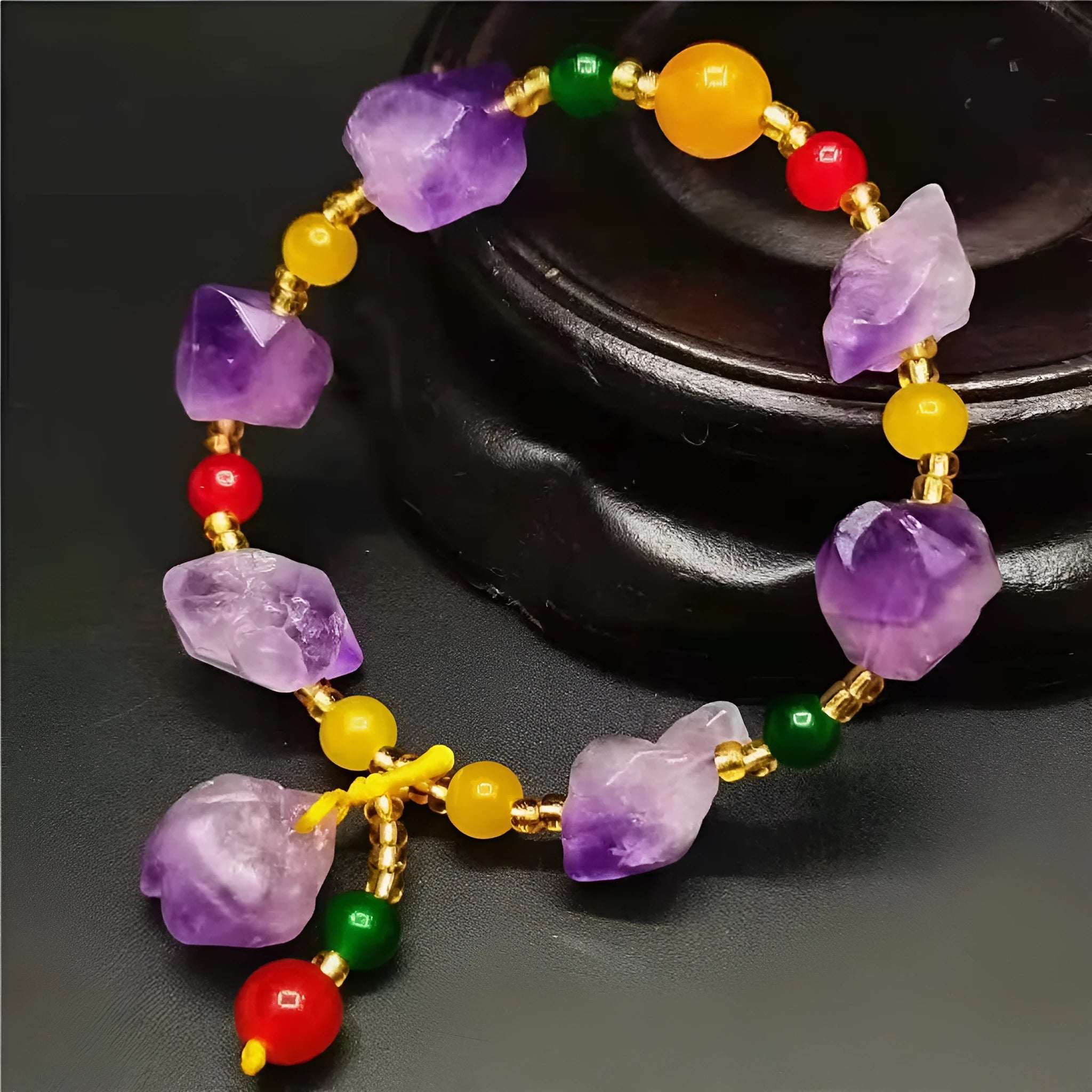 Natural shaped amethyst bracelet with fu character charm for women's jewellery
