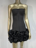Women's solid colour polyester dress with mid-waist cut in red, white, or black options