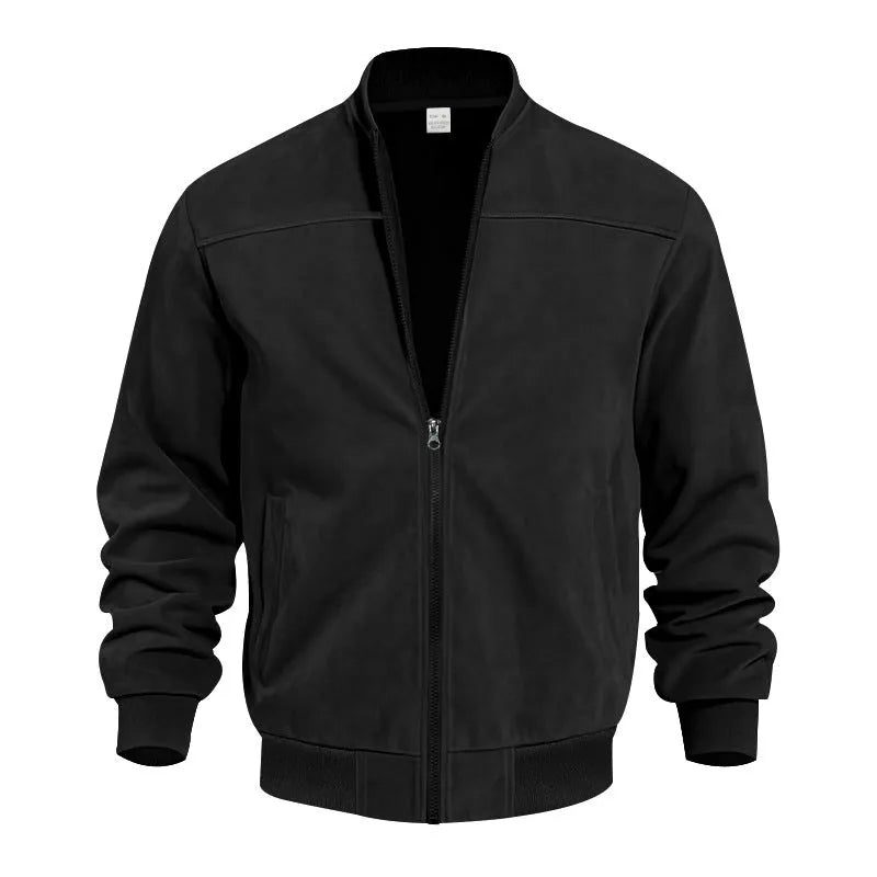 Men's plus size suede casual zipper jacket in Army Green colour