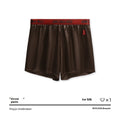 Men's solid colour boxer briefs in black, red, blue, silver, purple and brown on a mid-waist design.