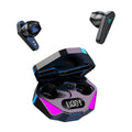 X15 Black wireless in-ear Bluetooth gaming headphones with charging case and cable